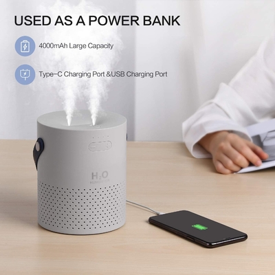 4000mAh بطارية مرطب هواء بالموجات فوق الصوتية 1.1 لتر USB صغير مرطب ضباب بارد