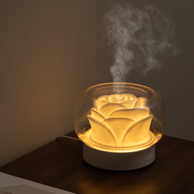 ED Night Light Aroma Oil Diffuser 400ml مرطب شكل زهرة بيضاء